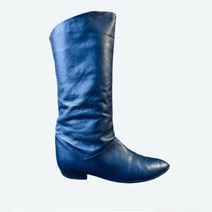 Genuine Leather Vintage 80s Knee-High Boots in Blue Sz 9